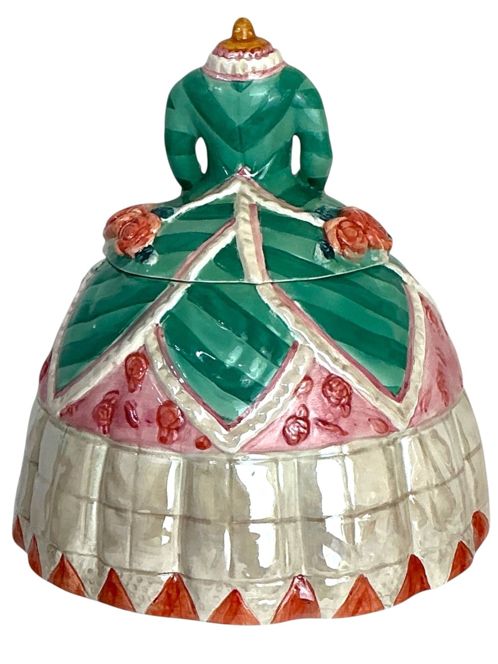 Vintage Victorian Dress Form Canister Cookie Jar Mannequin Shape Green Pink 1960 - Picture 3 of 16
